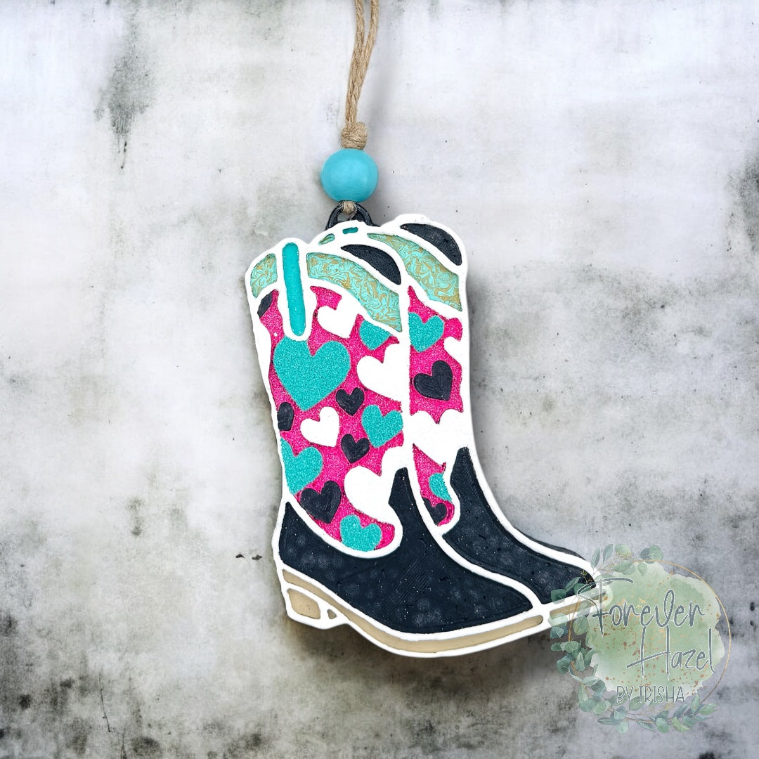 Punchy Hearts Cowgirl Boot Freshie: Valentines Day Aroma Bead Air Freshener