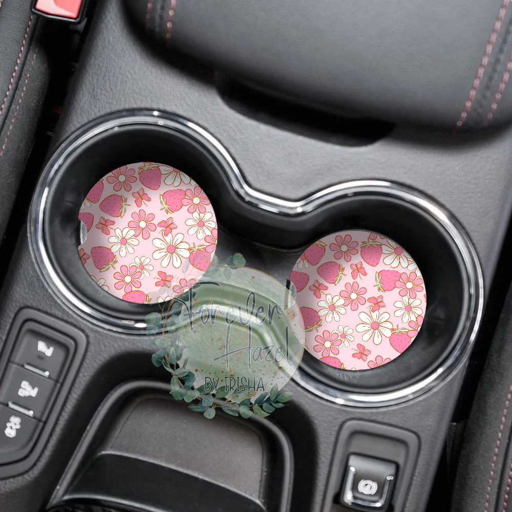 Strawberry Patch Car Coaster Set