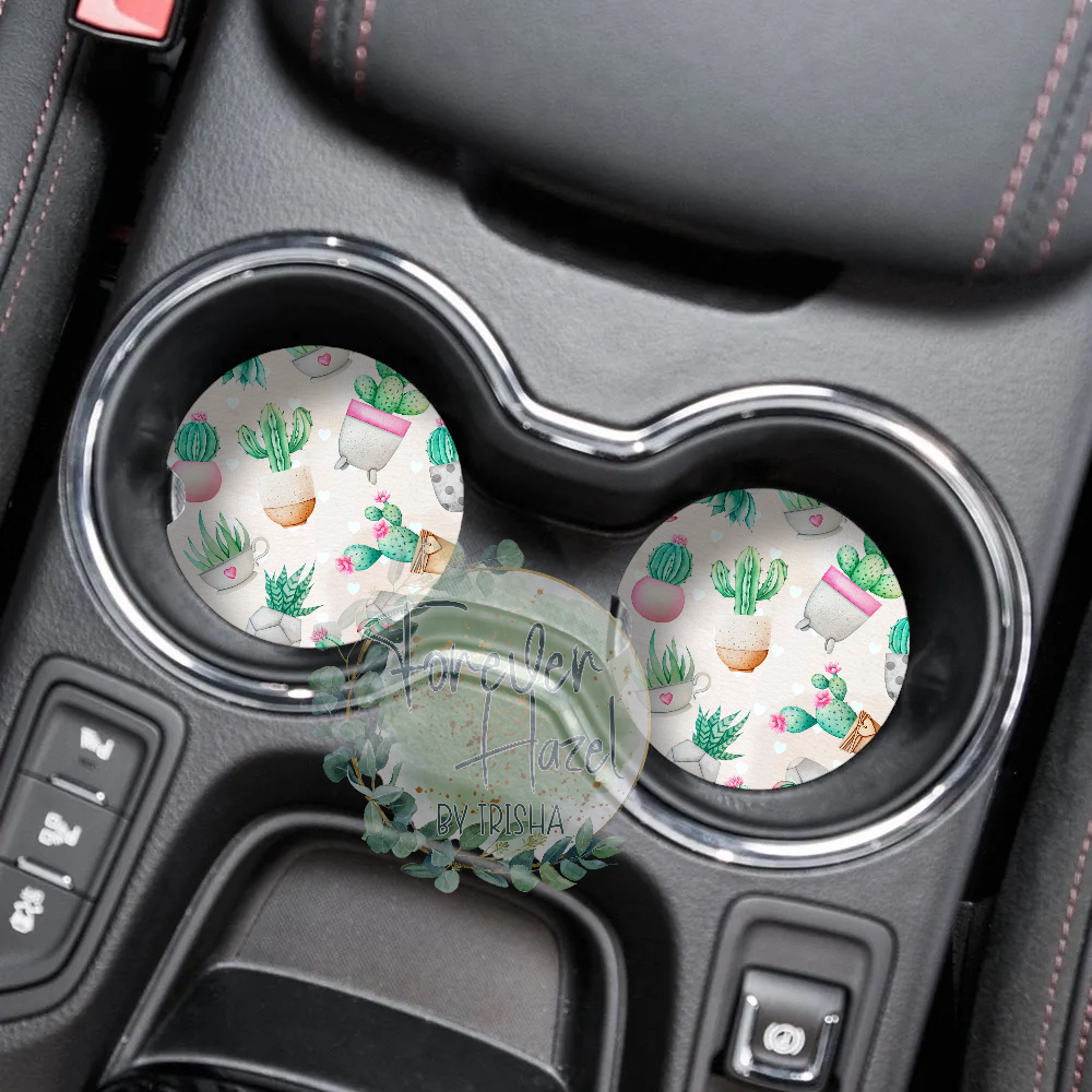 Potted Succulents Car Coaster Set