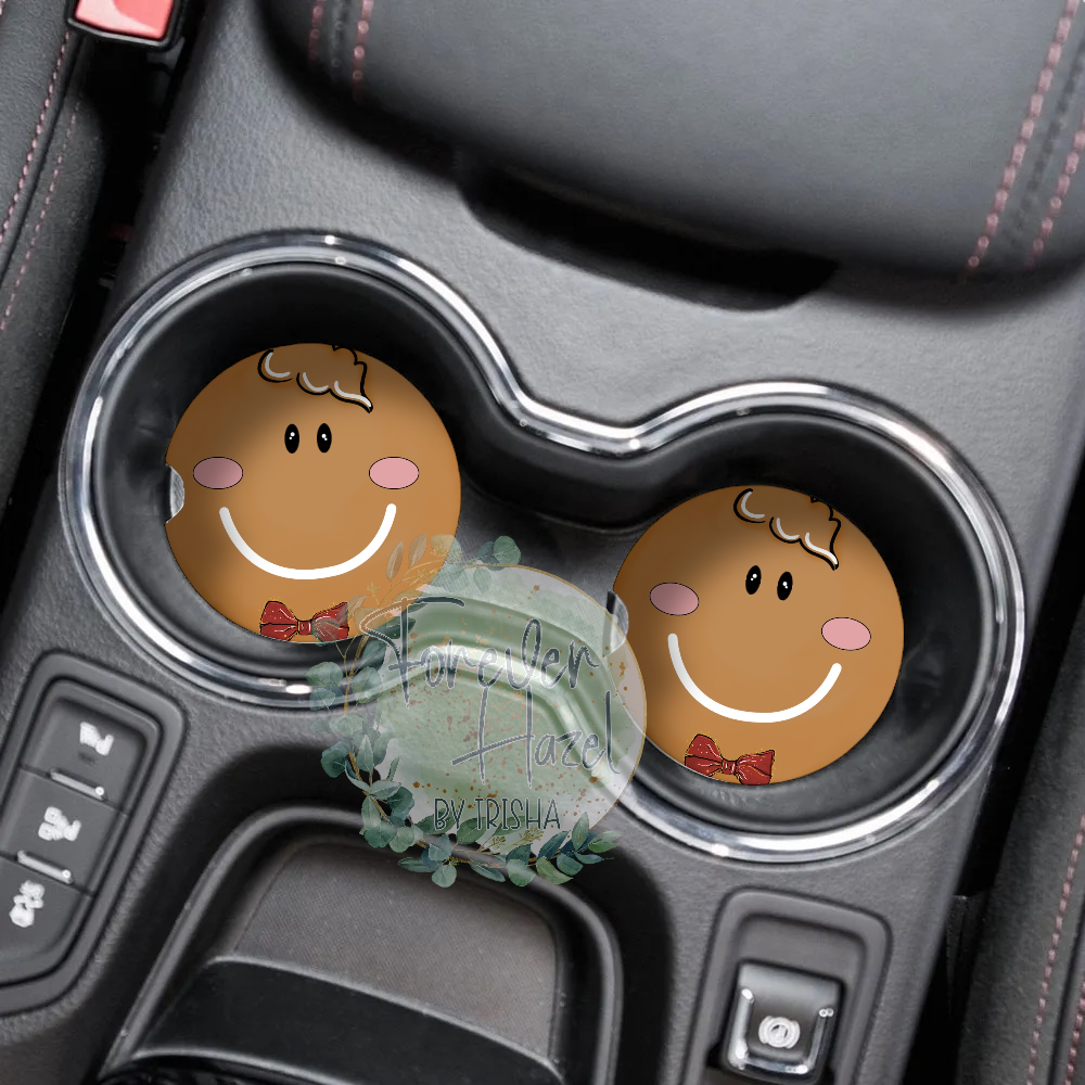 Gingerbread Face Car Coaster Set