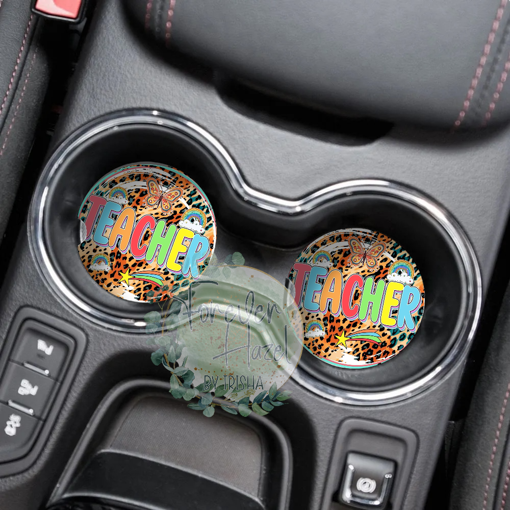 Cheetah Teacher Car Coaster Set