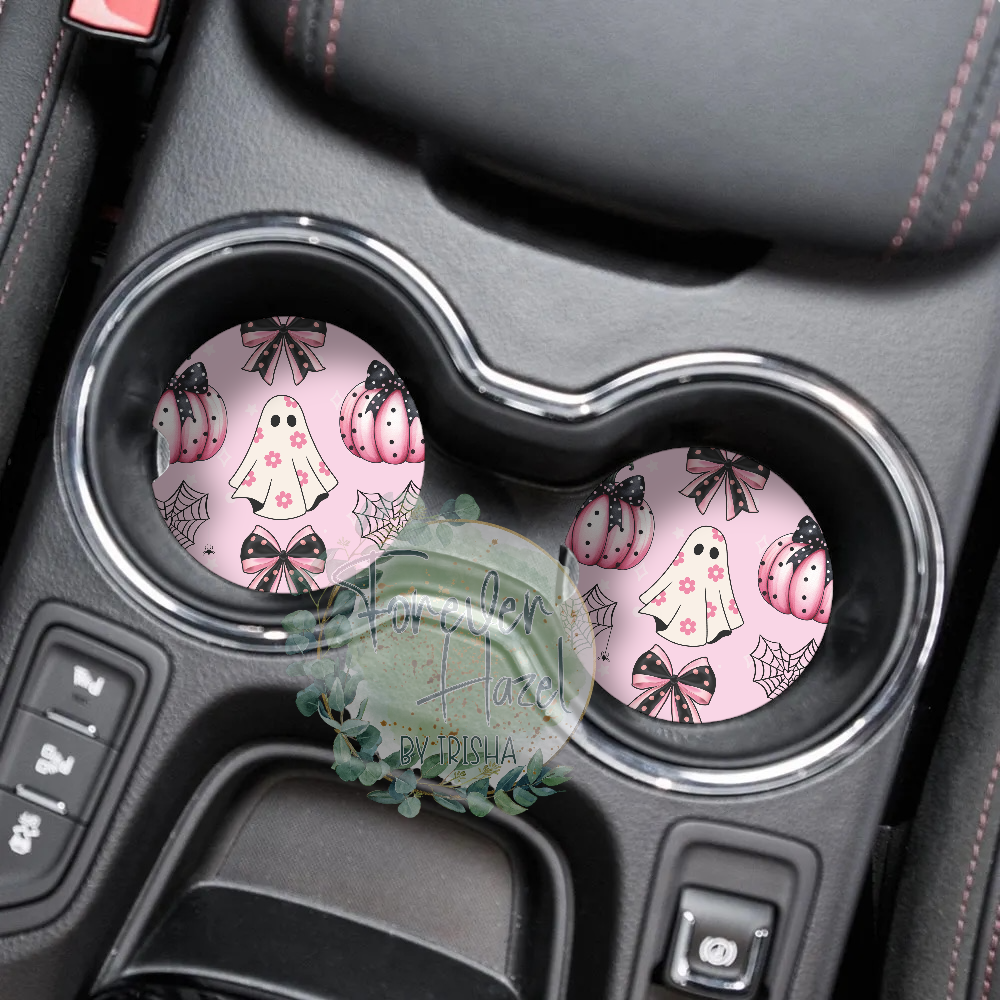 Bows, Ghosts and Pumpkins Car Coaster Set