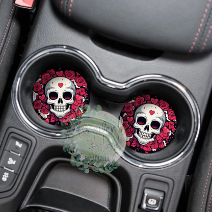 Skull and Roses Car Coaster Set