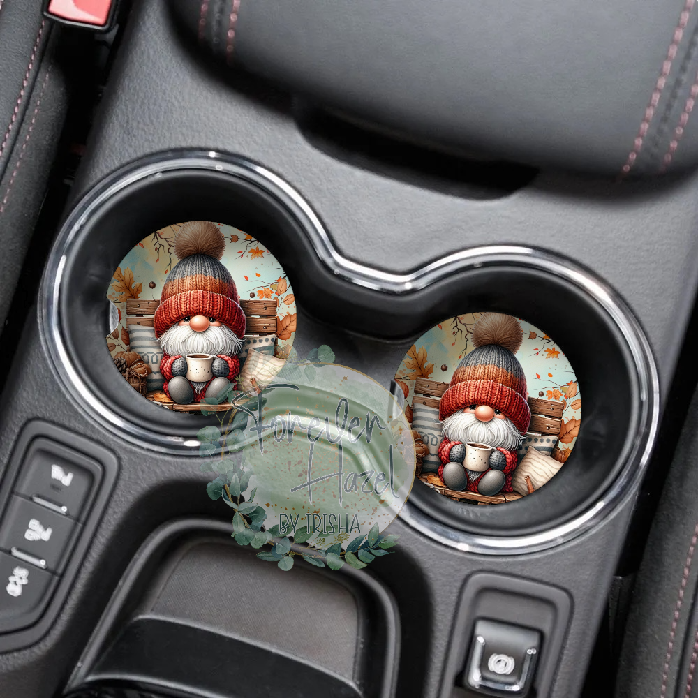 Cozy Autumn Gnome Car Coaster Set