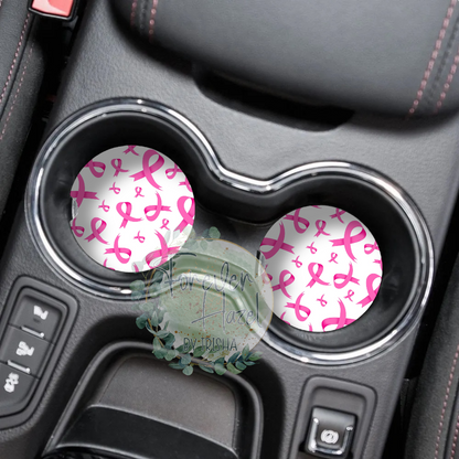Breast Cancer Awareness Ribbons Car Coaster Set