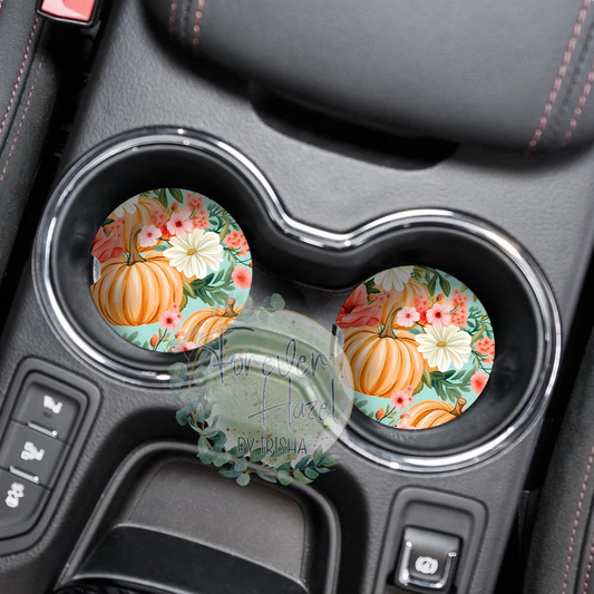 Floral Pumpkins Car Coaster Set