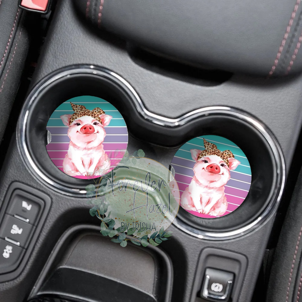 Pig in a Bow Car Coaster Set