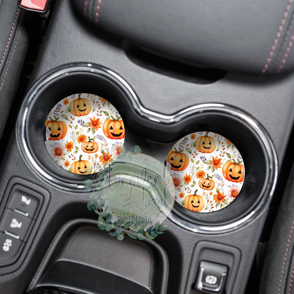 Floral Jack O Lanterns Car Coaster Set