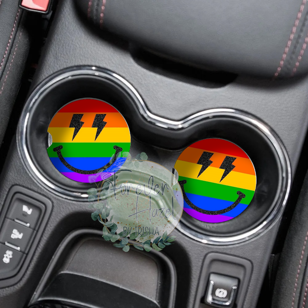 Rainbow Smiley Car Coaster Set