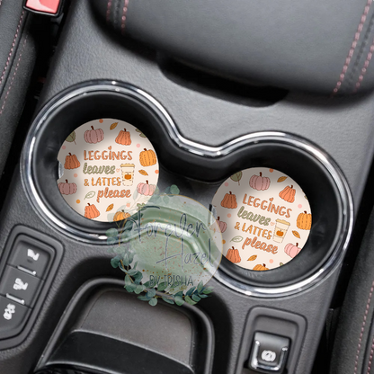Leggings Leaves and Lattes Please Car Coaster Set