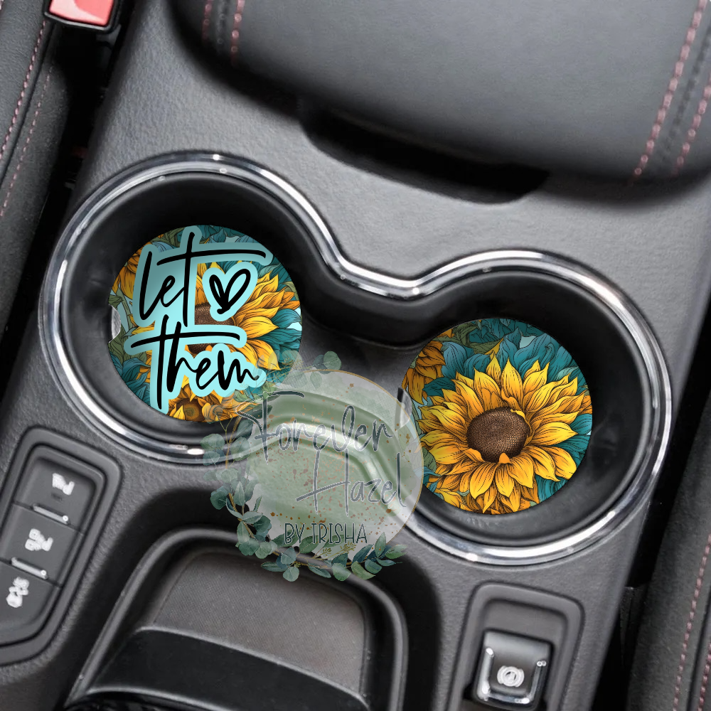 Let Them Sunflower Car Coaster Set