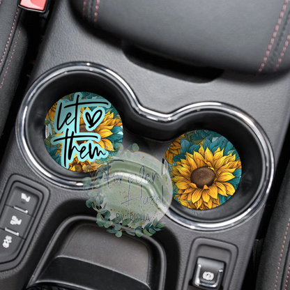 Let Them Sunflower Car Coaster Set