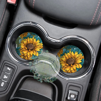 Let Them Sunflower Car Coaster Set