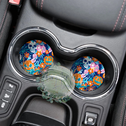 Skulls & Pumpkins Car Coaster Set