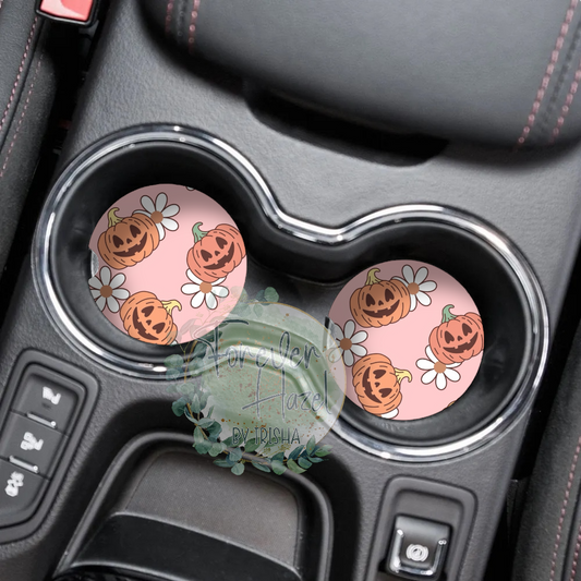 Jack O'Lanterns & Flowers Car Coaster Set