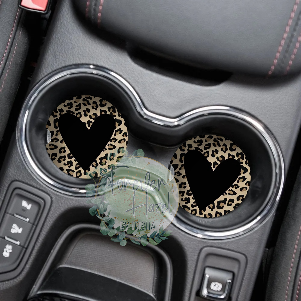 Cheetah Black Heart Car Coaster Set
