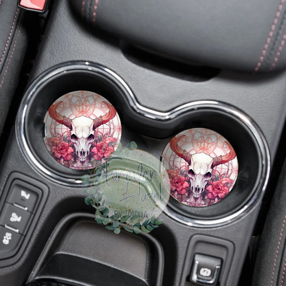 Ornate Skull Car Coaster Set