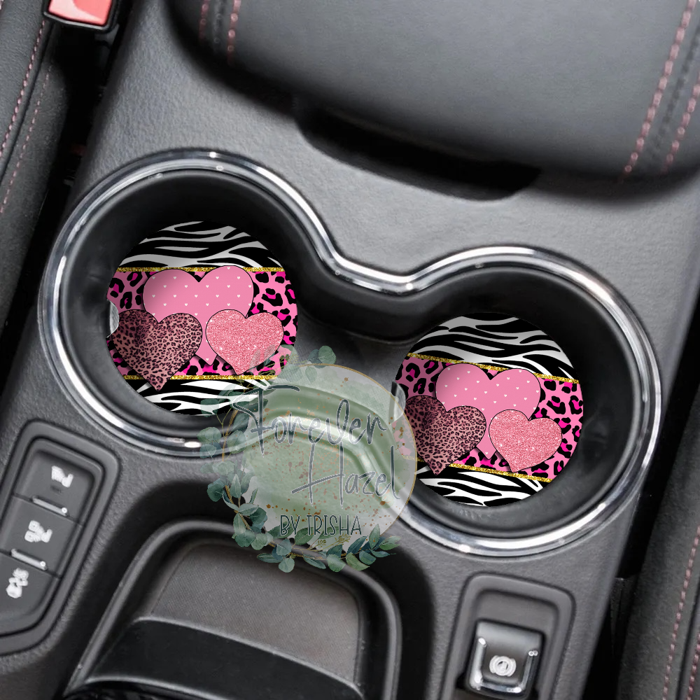 Zebra & Hearts Car Coaster Set