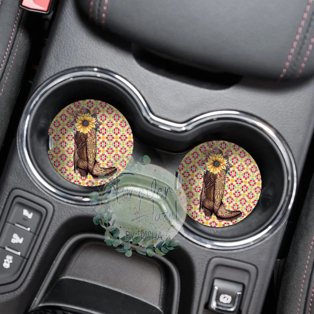 Cowgirl Boots Car Coaster Set
