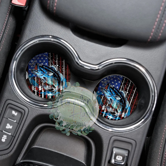 Patriotic Bass Fishing Car Coaster Set