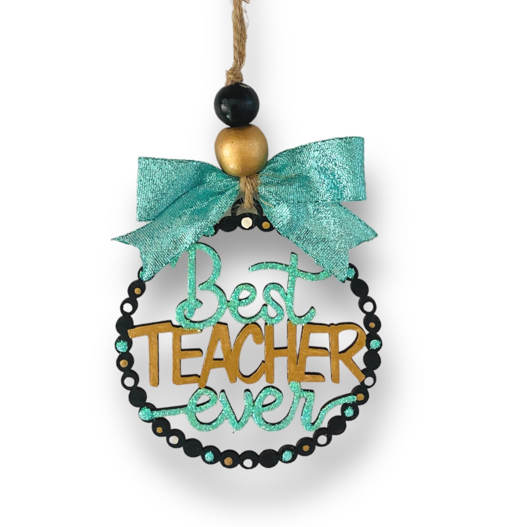 Best Teacher Wood Car Charm