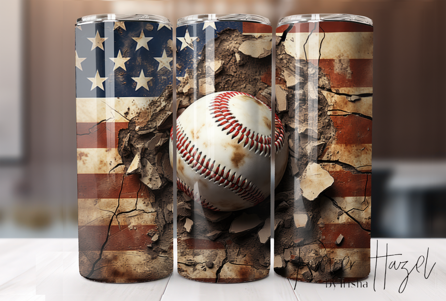 Distressed Flag & Baseball Tumbler
