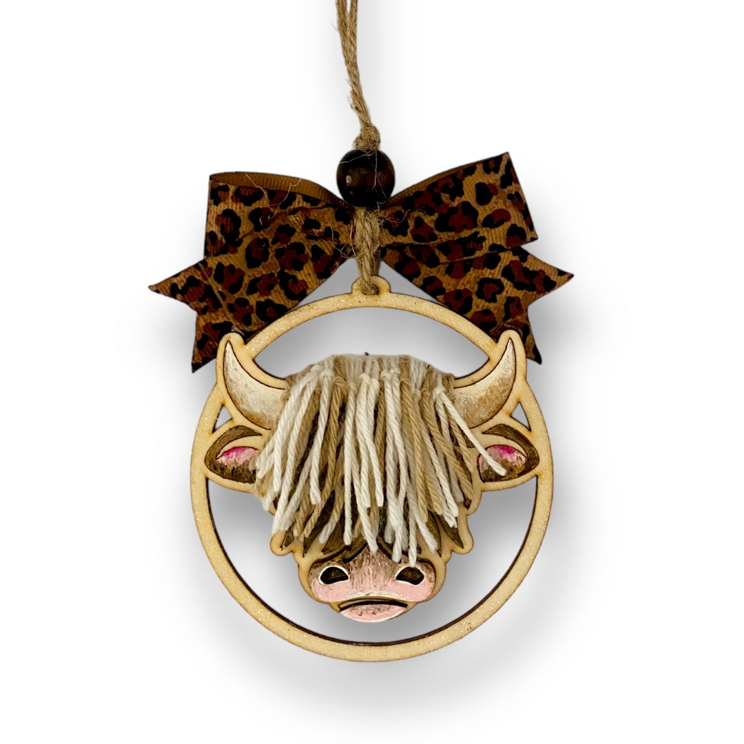 Highland Cow Wood Car Charm