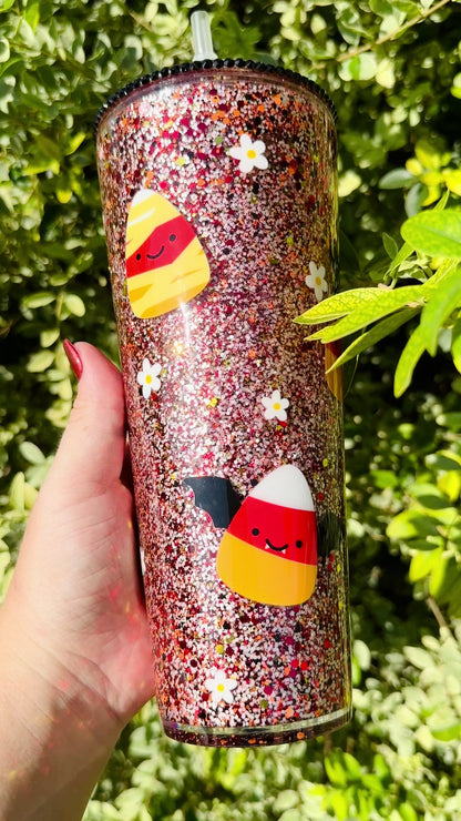 Custom spooky Candy Corns Snowglobe Acrylic 24oz Tumbler