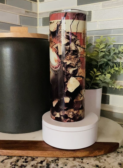 Distressed Flag & Baseball Tumbler