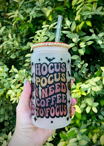 I Need Coffee To Focus 16oz Frosted Glass Can