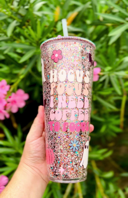 Hocus Pocus I Need Coffee To Focus 24oz Glittered Acrylic 24oz Tumbler