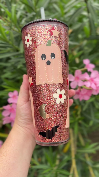 Pumpkin Ghosts 24oz Glittered Acrylic Tumbler