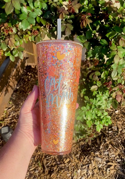 Cat Mom 24oz Glittered Acrylic 24oz Tumbler