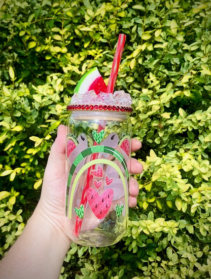 Watermelon Rainbow 16oz Glass Can