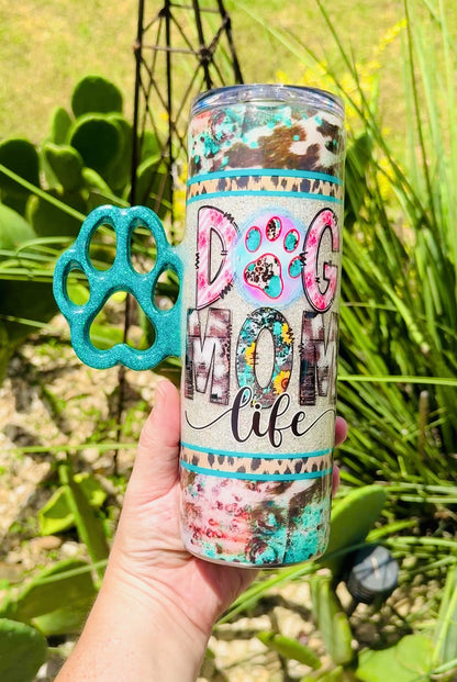 Dog Mom Life with Paw Handle 20oz Stainless Steel Tumbler