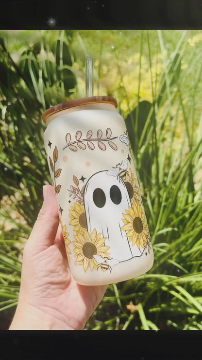 Sunflower Ghost 16oz Cream Glass Can