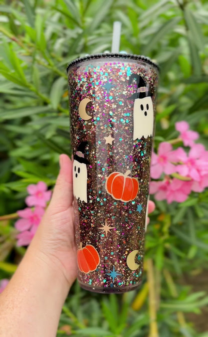 Custom Witchy Ghosts Snowglobe Acrylic 24oz Tumbler