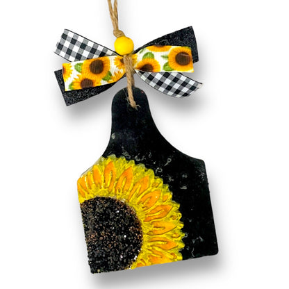 Felt Sunflower Freshie | Sunflower Cow Tag Freshie